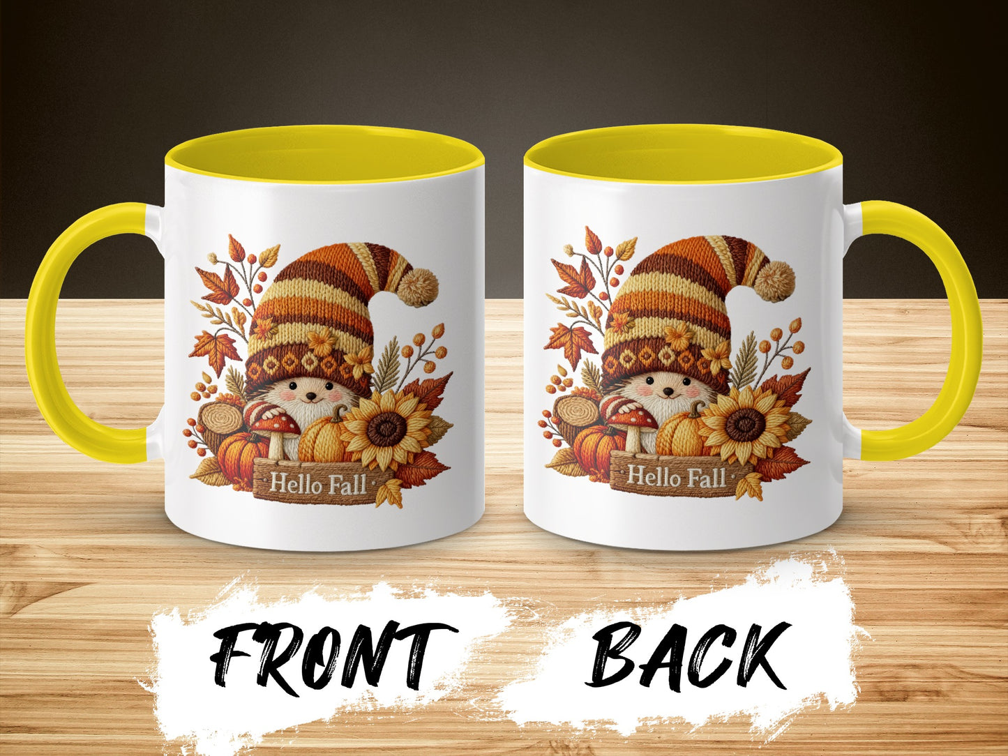 Adorable Autumn Theme Yellow Handle Mug