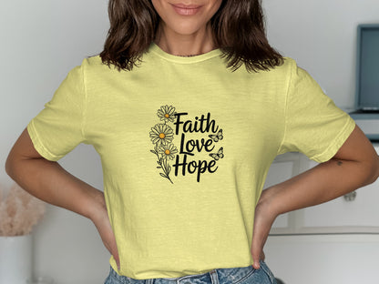 Faith Love Hope Yellow Graphic Tee product