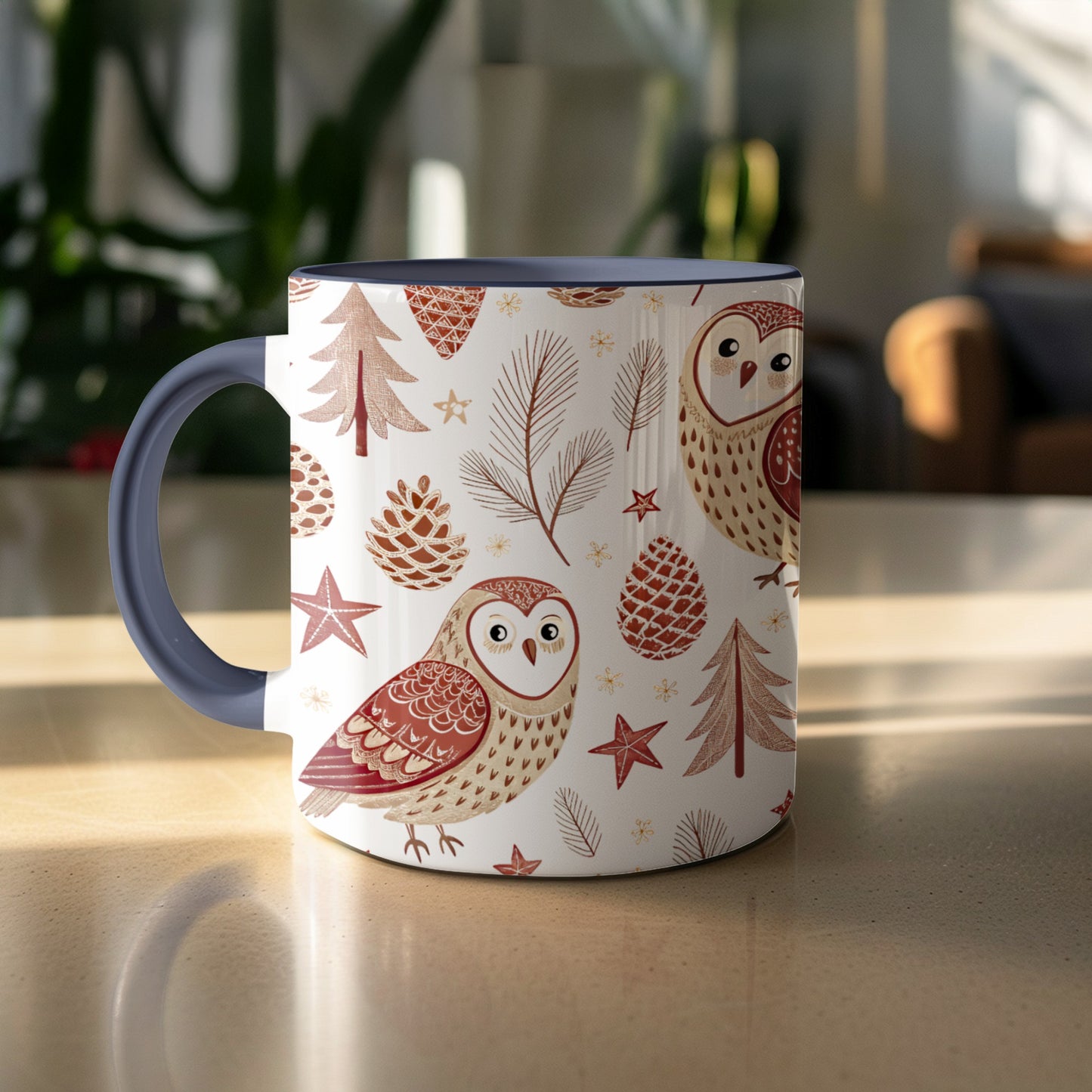 Owl Pinecone Forest Design Coffee Mug