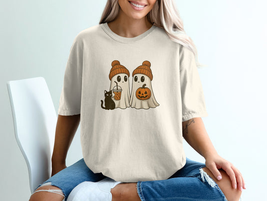 Adorable Halloween Themed Ghosts and Cat Shirt product