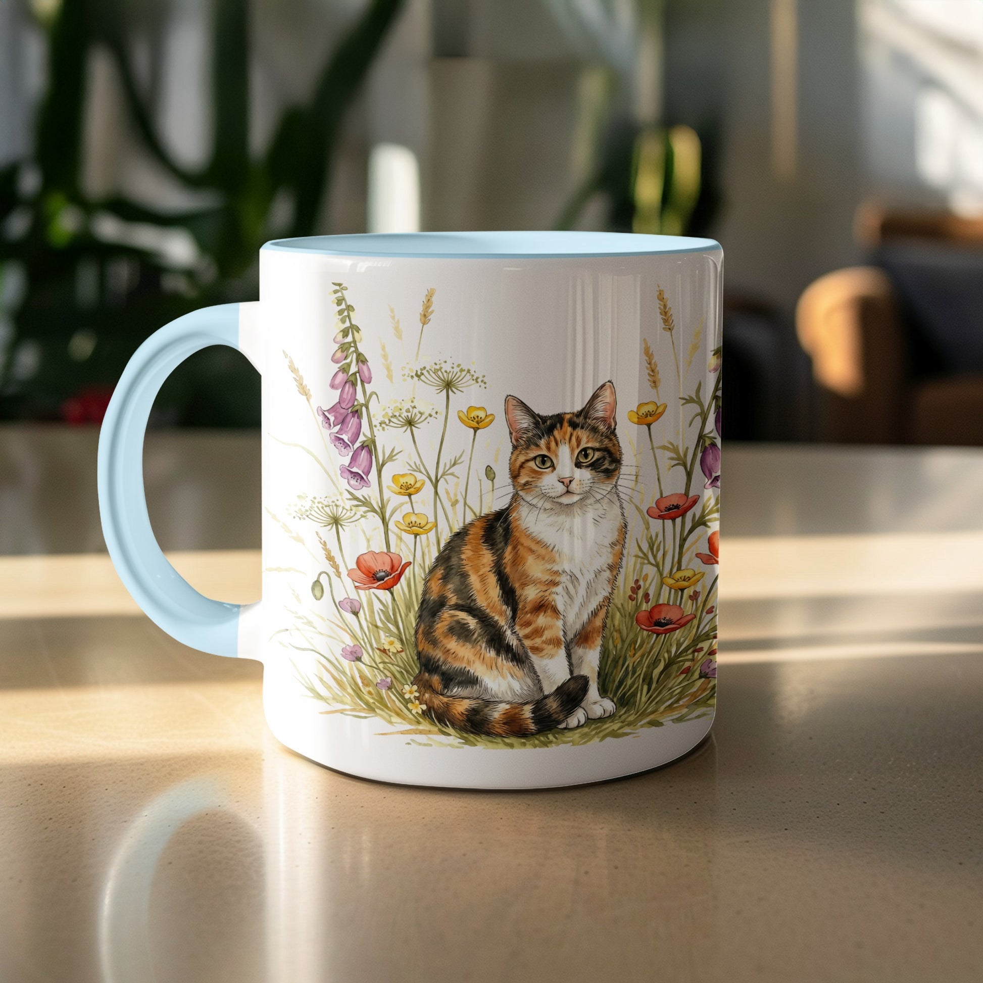 Cute Floral Cat Design Coffee Mug for Animal Lovers