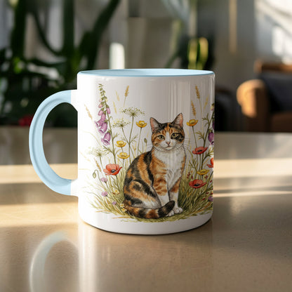 Cute Floral Cat Design Coffee Mug for Animal Lovers