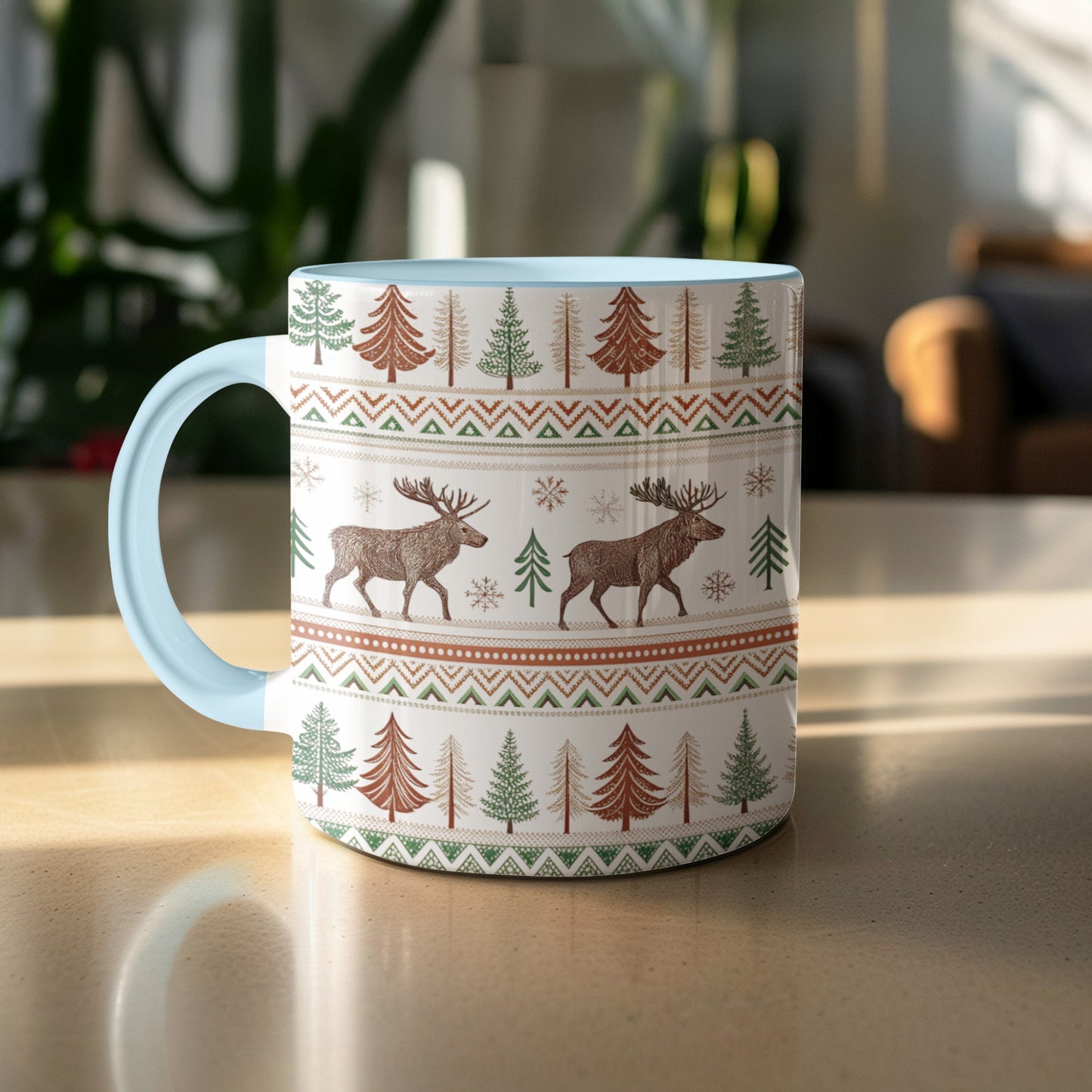Festive Winter Reindeer Pattern Coffee Mug