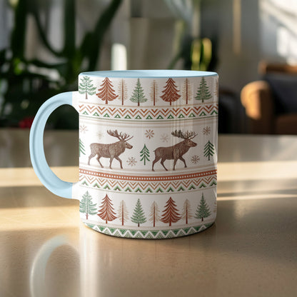 Festive Winter Reindeer Pattern Coffee Mug