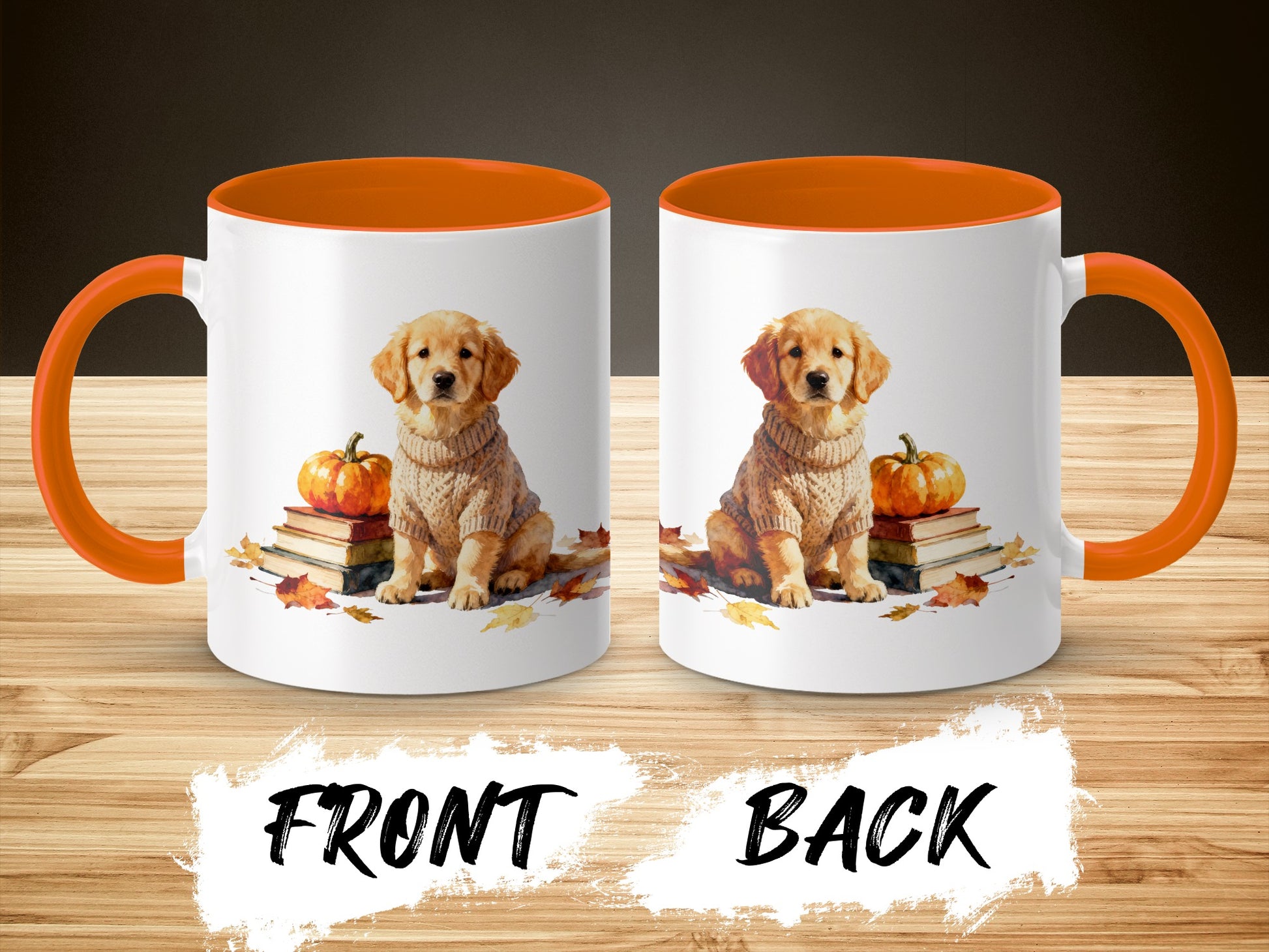 Adorable Puppy with Pumpkin and Books Mug product