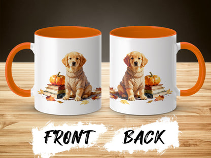 Adorable Puppy with Pumpkin and Books Mug product