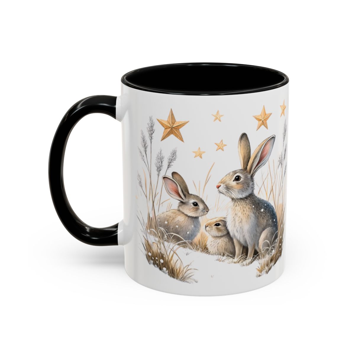 Adorable Bunny Family with Stars Design Mug