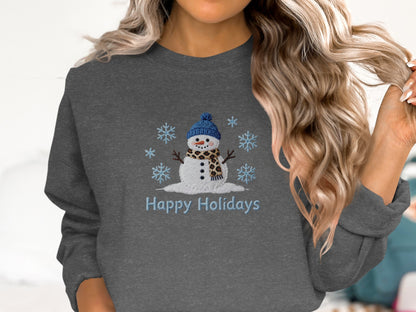 Happy Holidays Snowman and Snowflakes Sweatshirt
