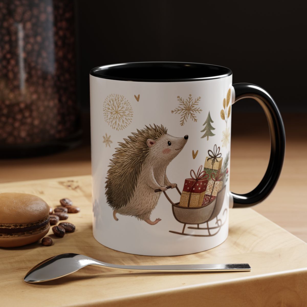 Adorable Hedgehog with Sled Full of Gifts Mug