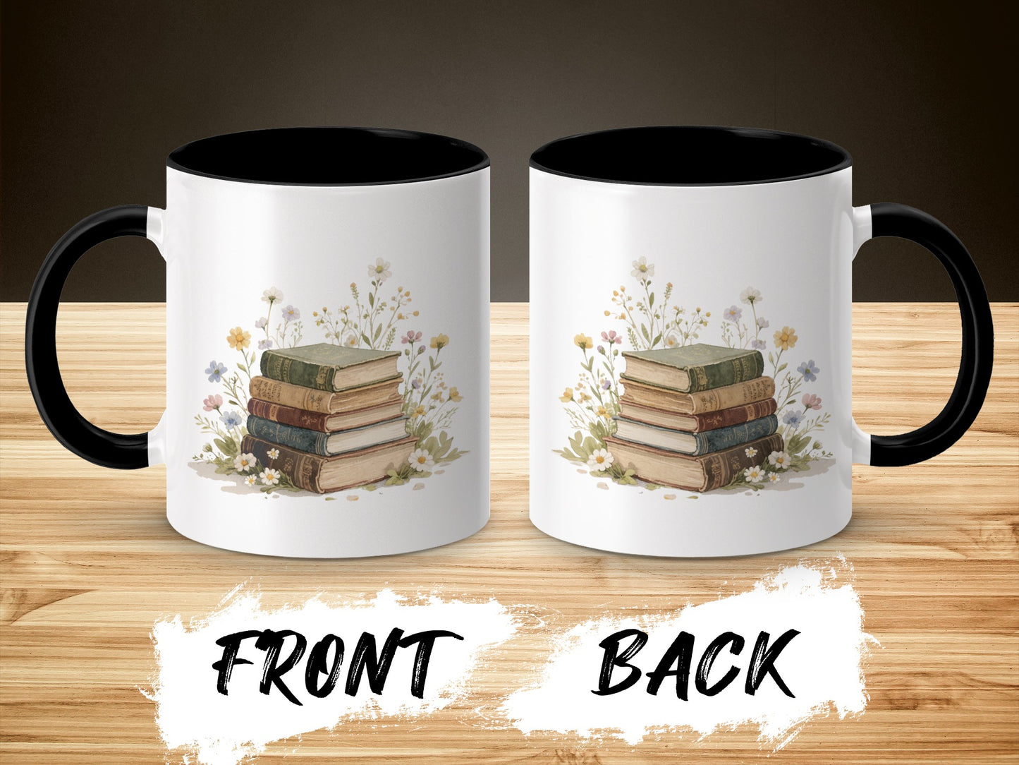 Vintage Books and Flowers Themed Mug Design