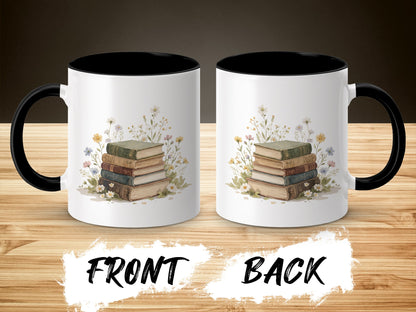 Vintage Books and Flowers Themed Mug Design