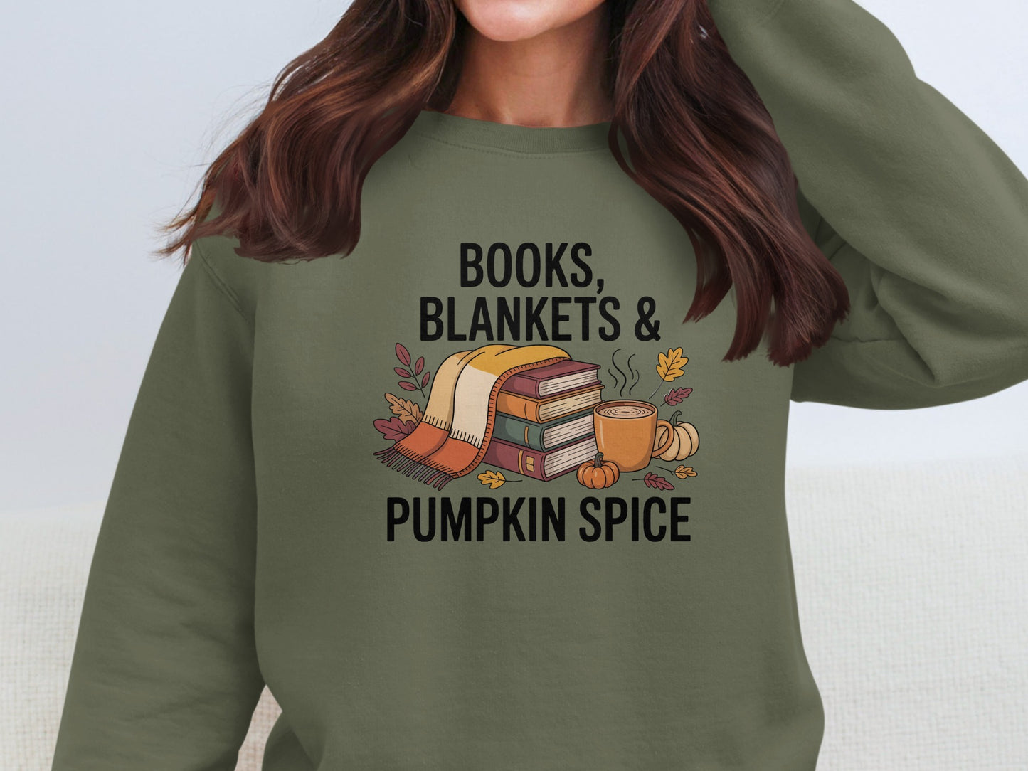 Books Blankets and Pumpkin Spice Cozy Sweater