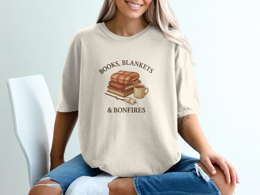 Cozy Books Blankets Bonfires Graphic Tee product type