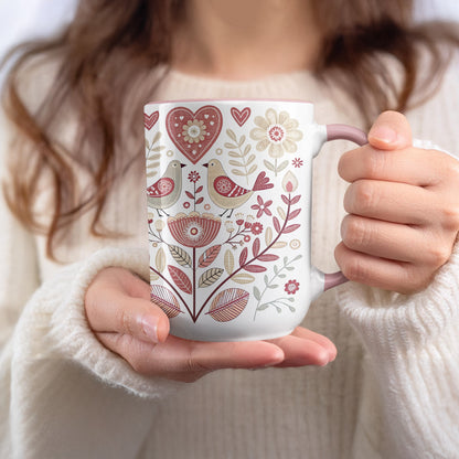 Decorative Floral Bird Design Coffee Mug