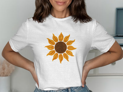 Sunflower graphic on white short sleeve shirt product type
