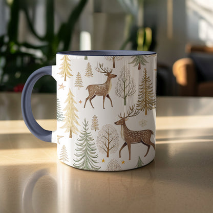 Elegant Deer and Pine Tree Design Coffee Mug