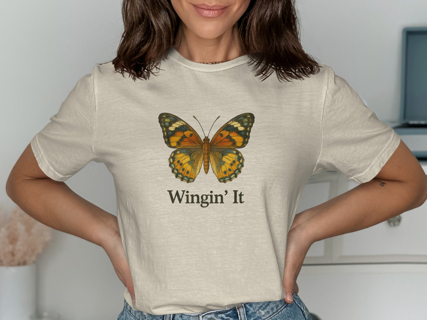 Wingin' It Butterfly Graphic Women's Fashion T-shirt product type