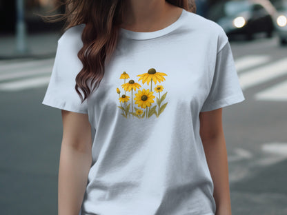Vibrant Yellow Flower Design on White T-Shirt product type
