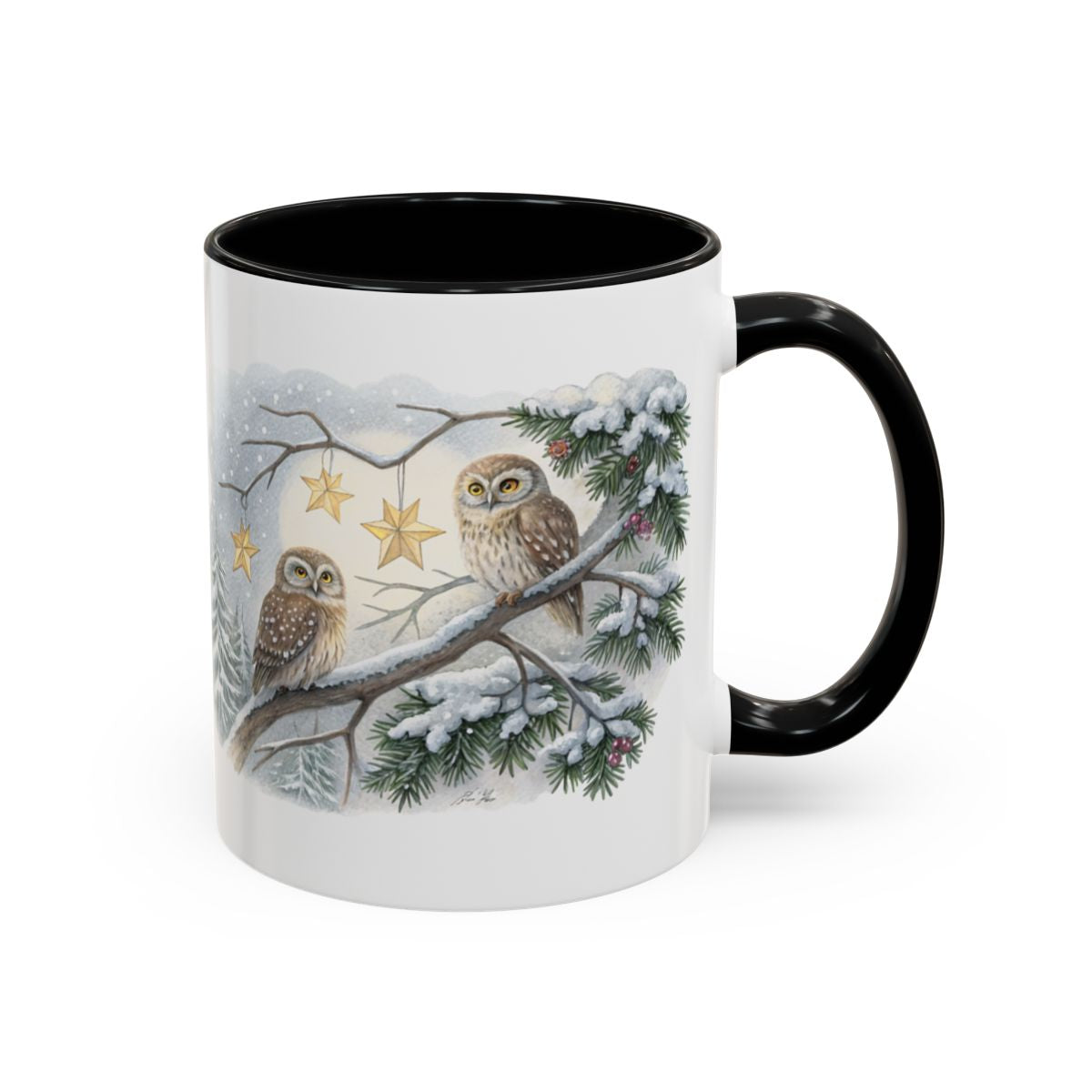 Winter Scene with Owls and Stars Mug