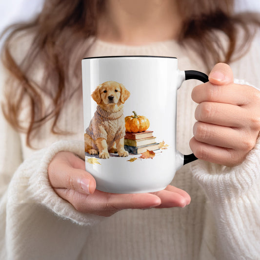 Cute Puppy with Books and Pumpkin Mug product