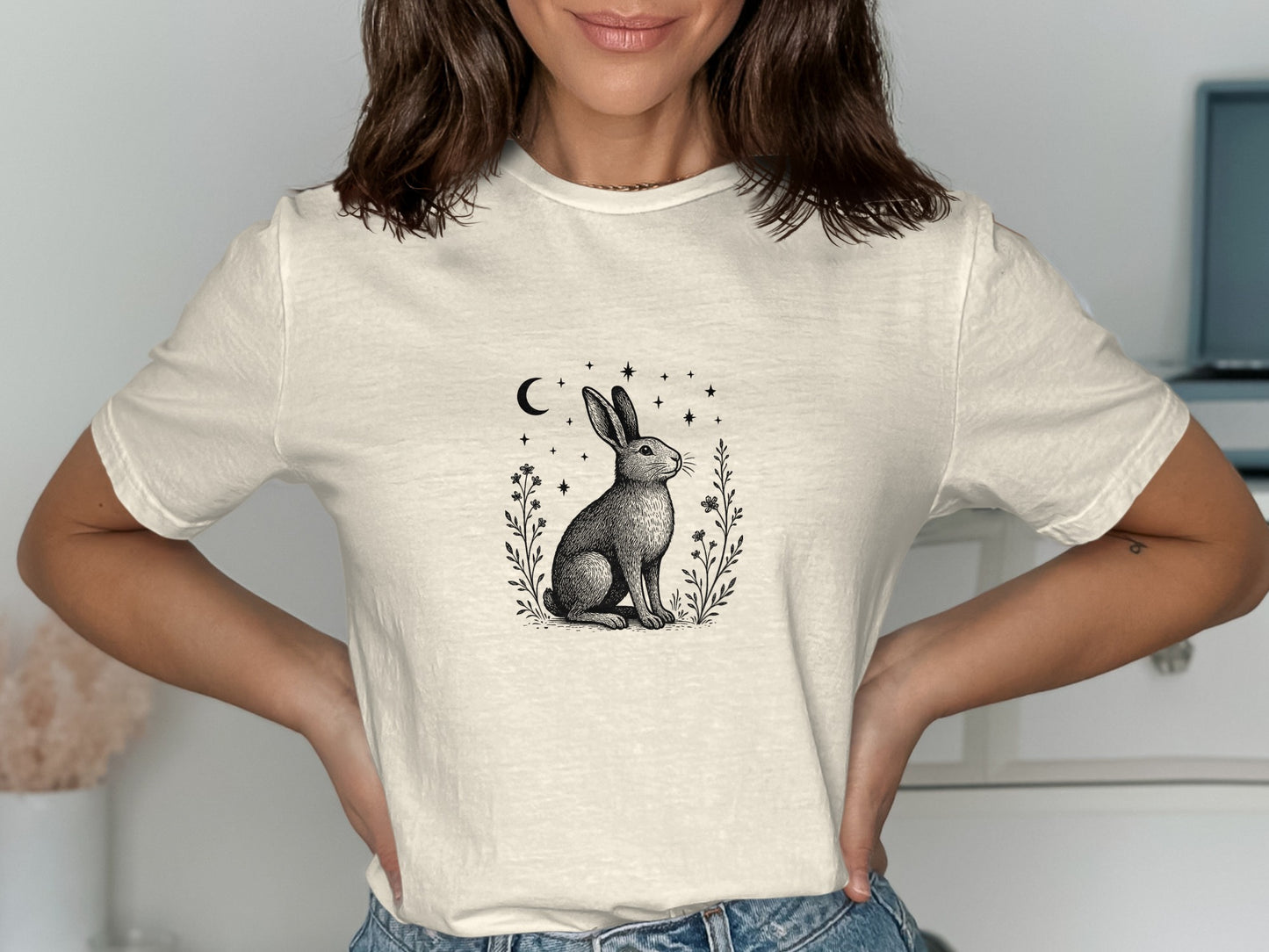 Moonlit Rabbit with Stars Women's T-Shirt product