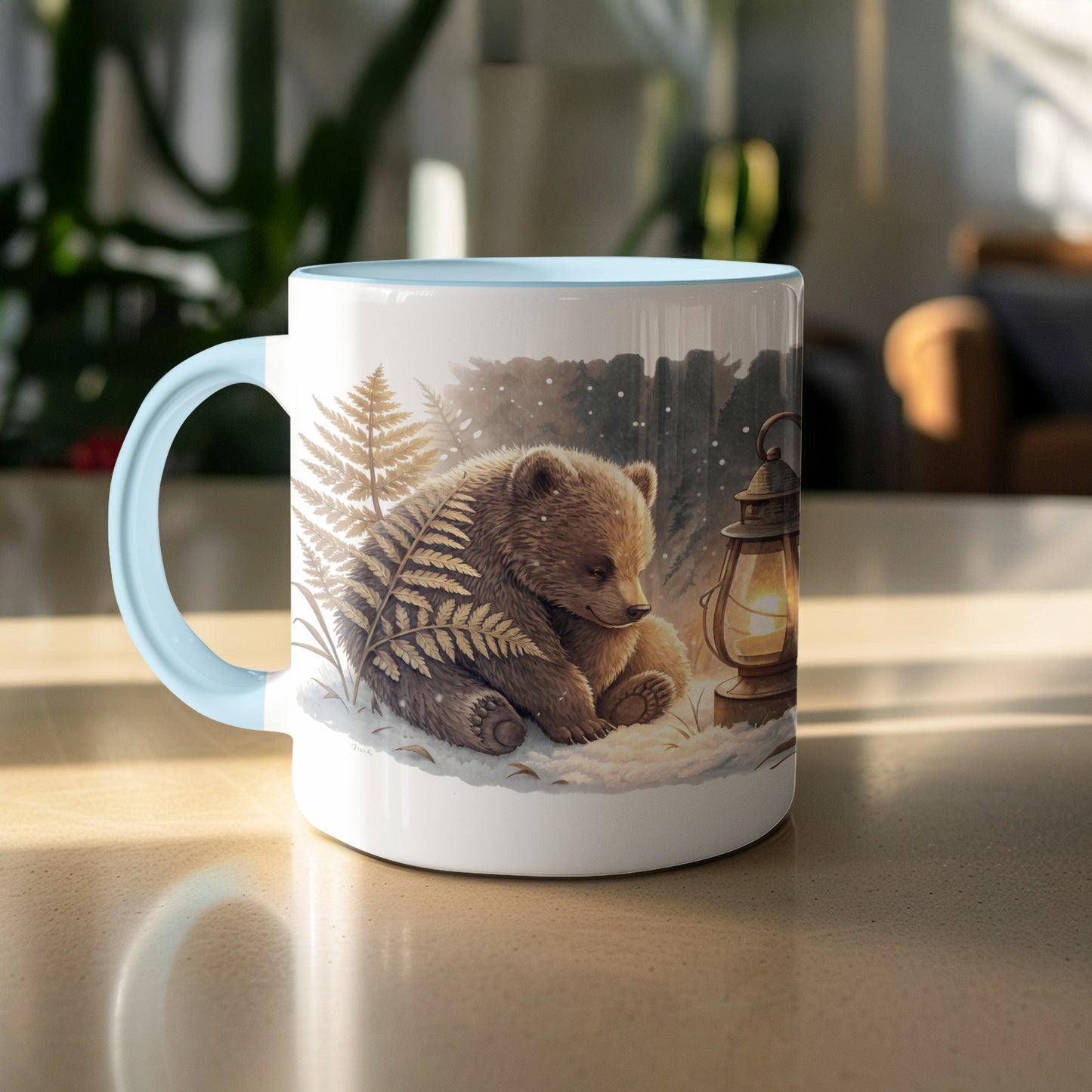 Cozy Bear and Lantern Winter Scene Mug