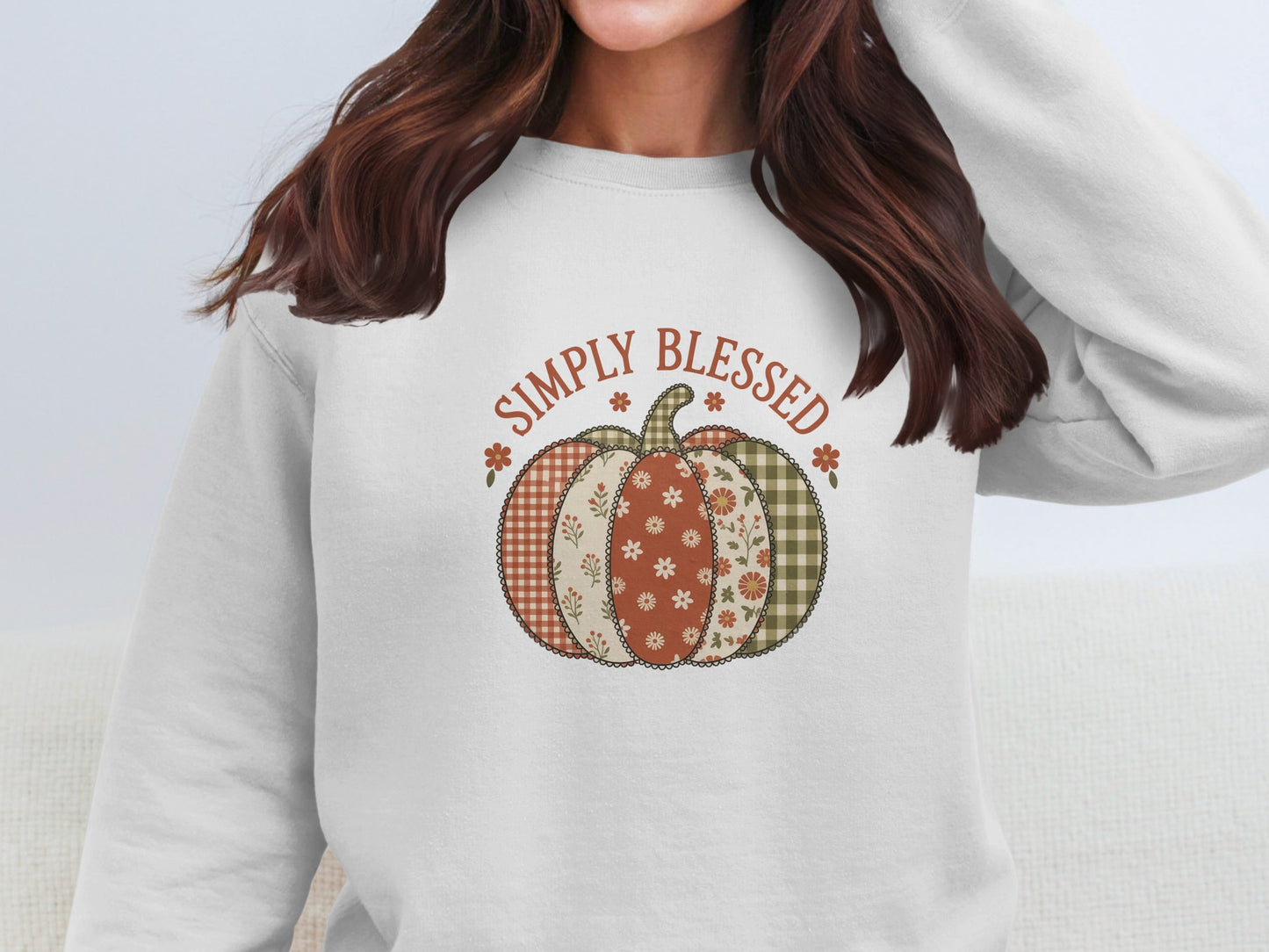 Simply Blessed Checked Pattern Pumpkins Sweatshirt