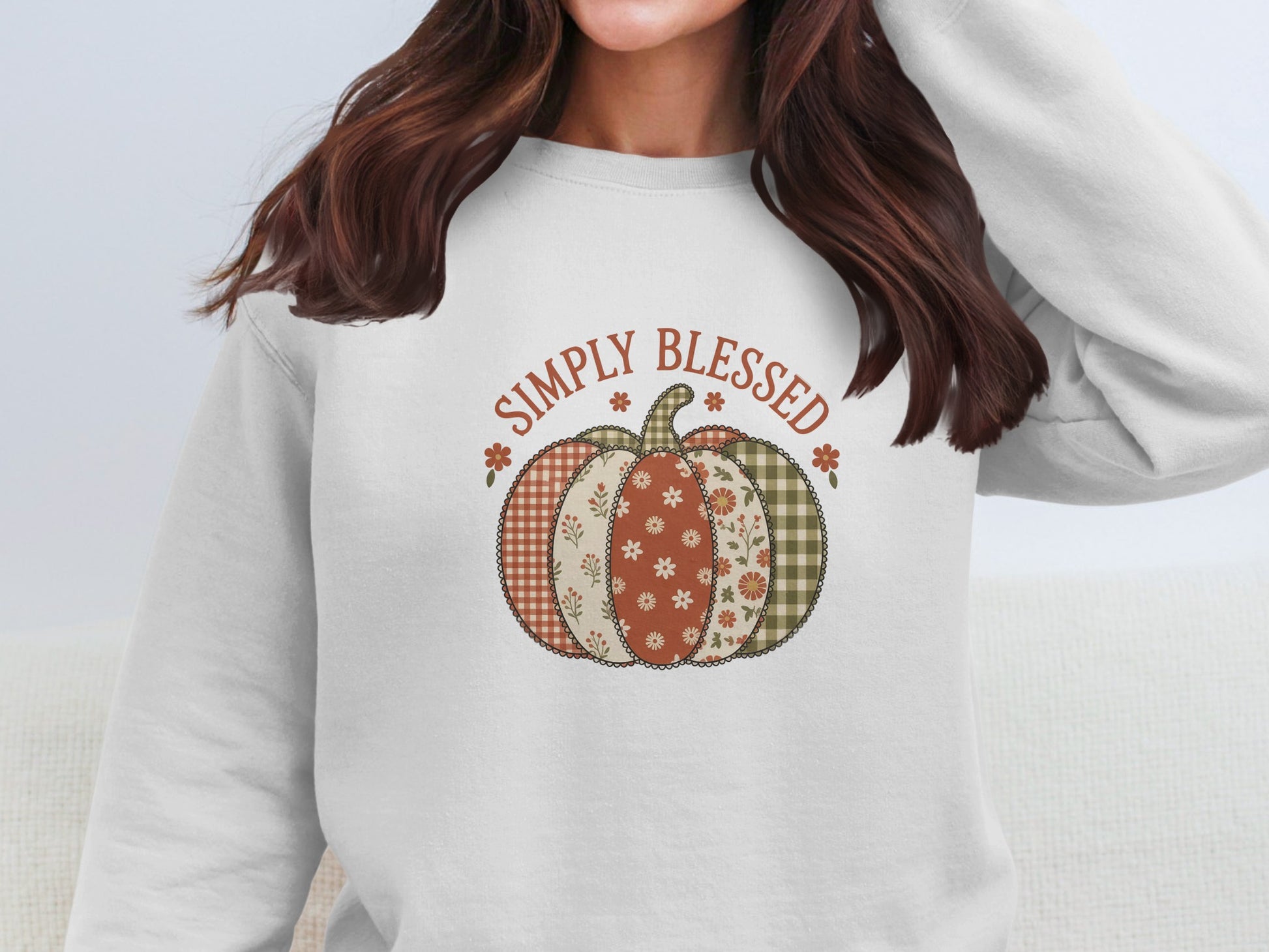 Simply Blessed Checked Pattern Pumpkins Sweatshirt