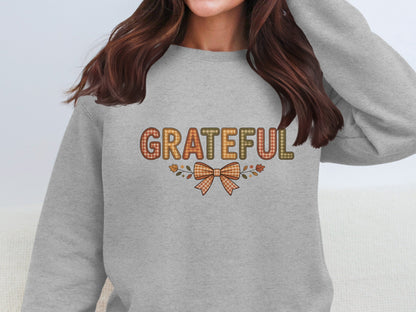 Grateful Text with Bow Graphic Sweatshirt Apparel