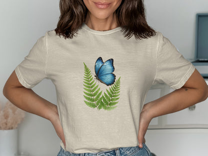 Blue Butterfly on Green Fern T-Shirt product type
