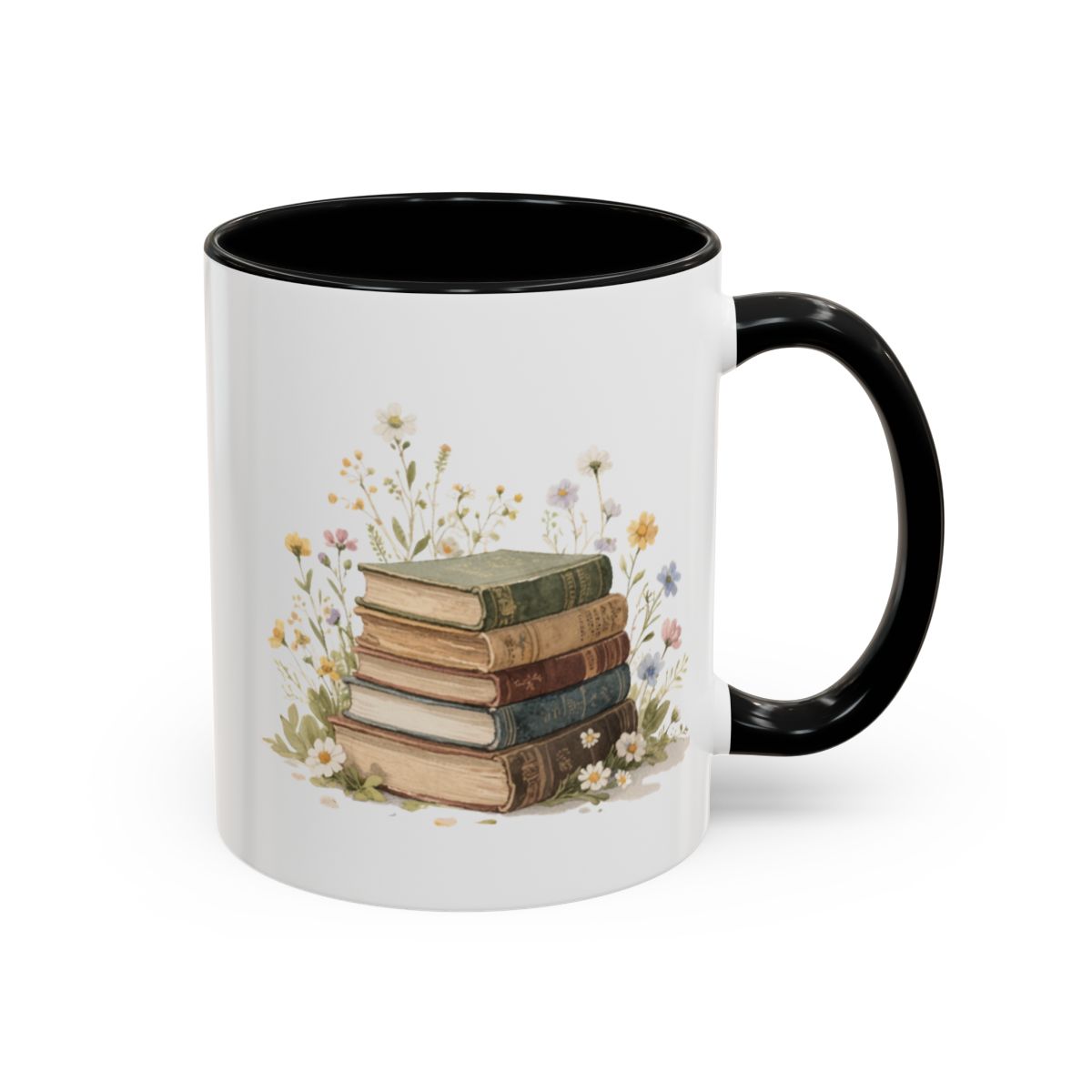 Vintage Books and Flowers Design Coffee Mug
