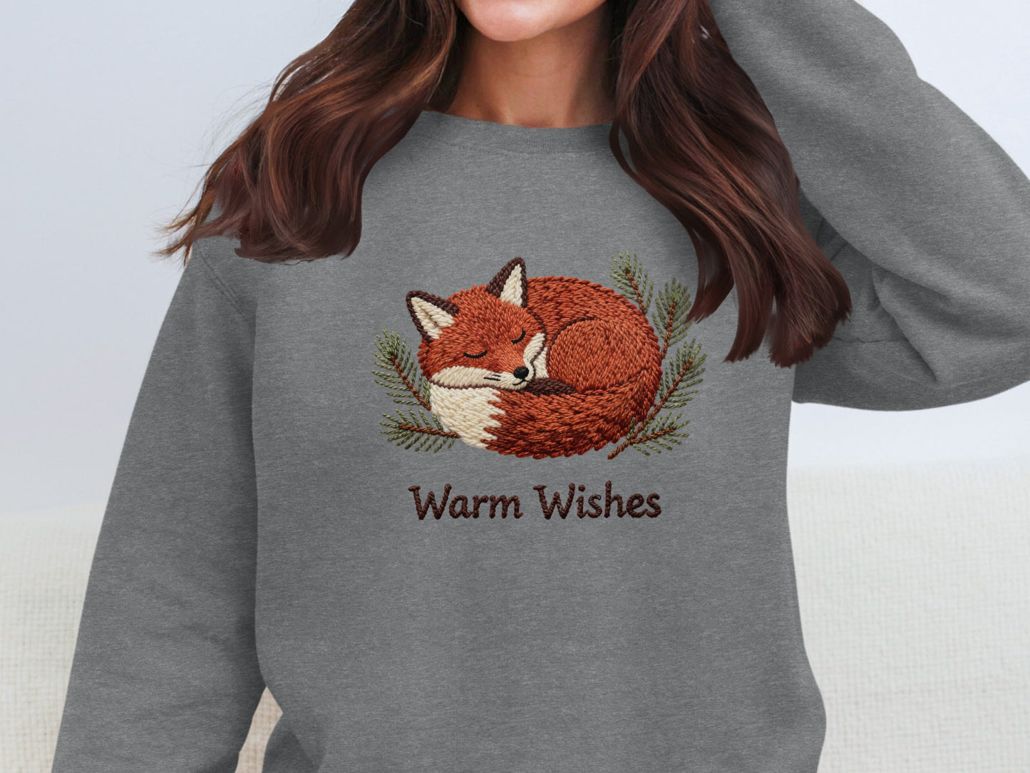 Cozy Fox Embroidered Warm Wishes Sweatshirt