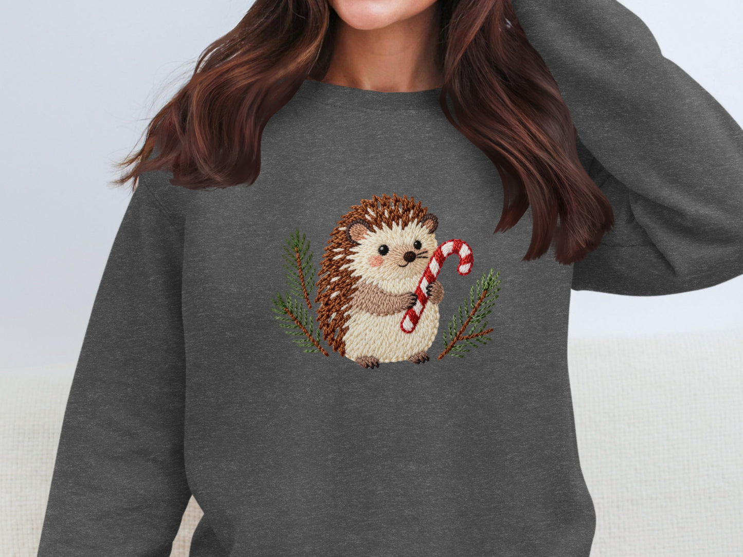 Adorable Hedgehog Holding Candy Cane Sweatshirt