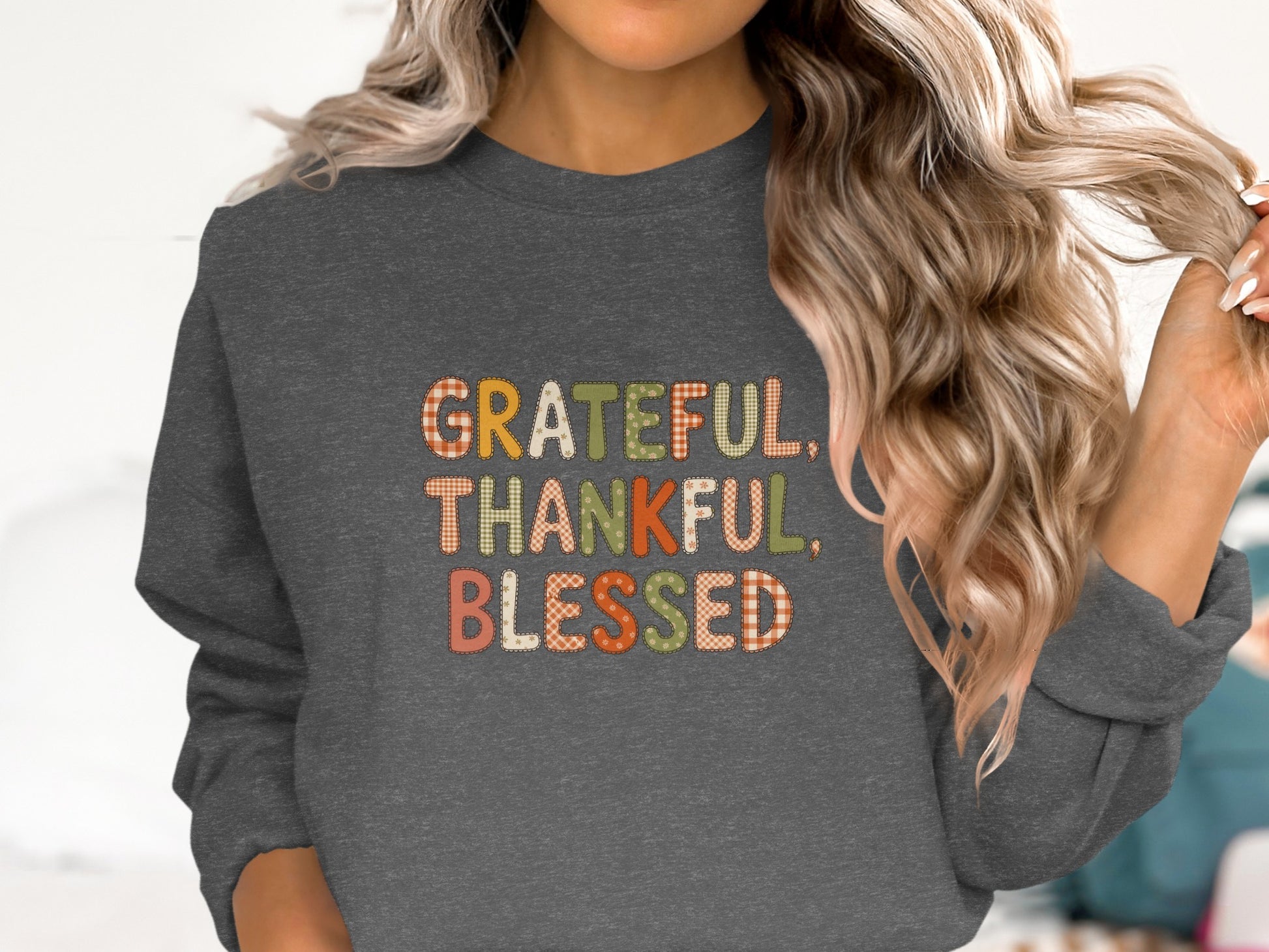 GRATEFUL THANKFUL BLESSED Graphic Print Sweatshirt