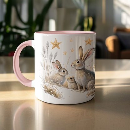 Adorable Bunny Family Mug with Star Accents