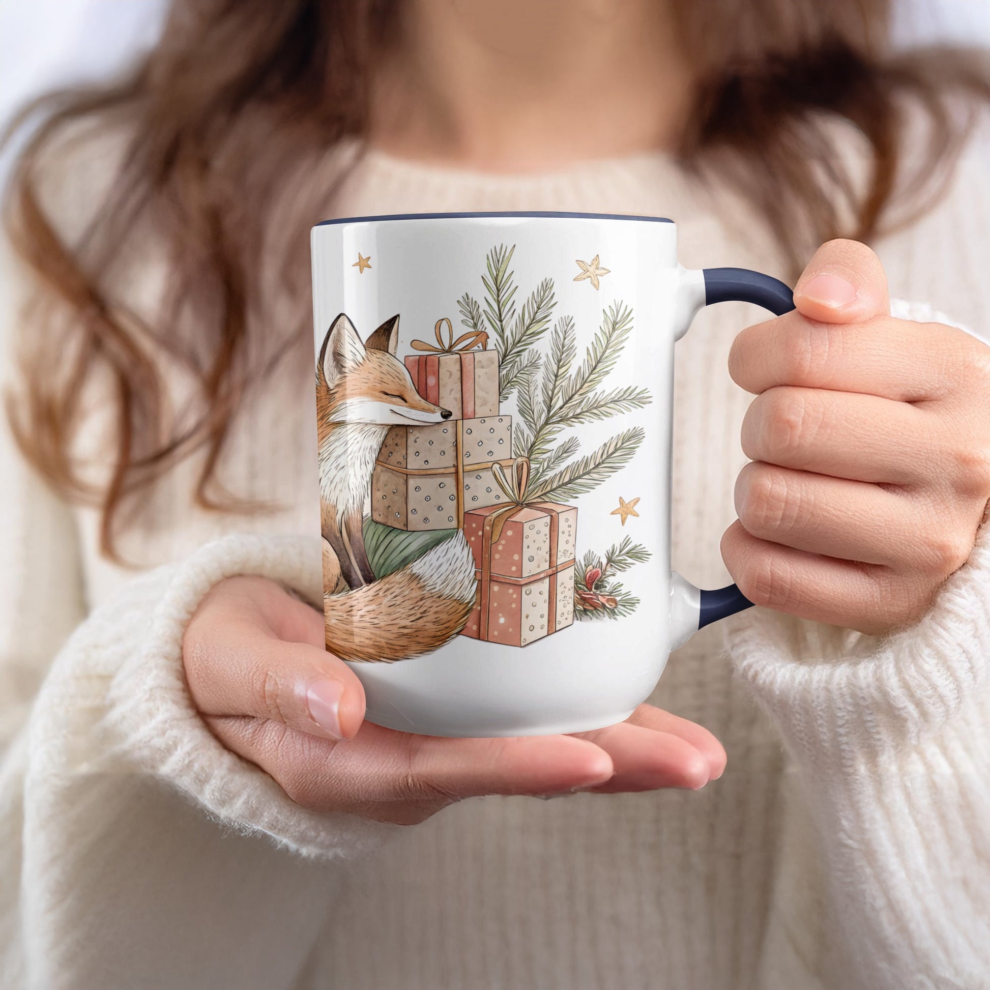 Fox and Gifts with Stars Design Mug