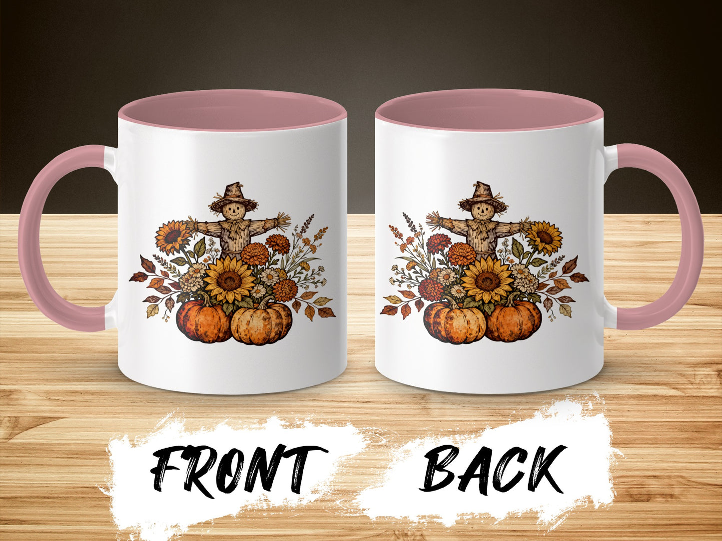 Autumn Scarecrow Pumpkin Floral Design Coffee Mug