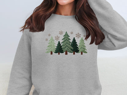 Festive Winter Forest Embroidered Sweatshirt