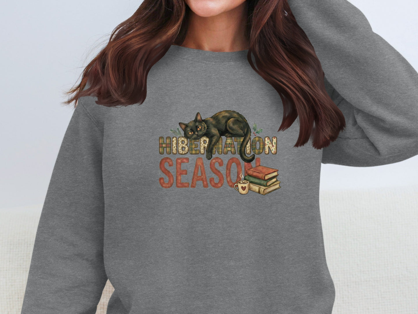 Hibernation Season Cat Themed Comfortable Sweatshirt