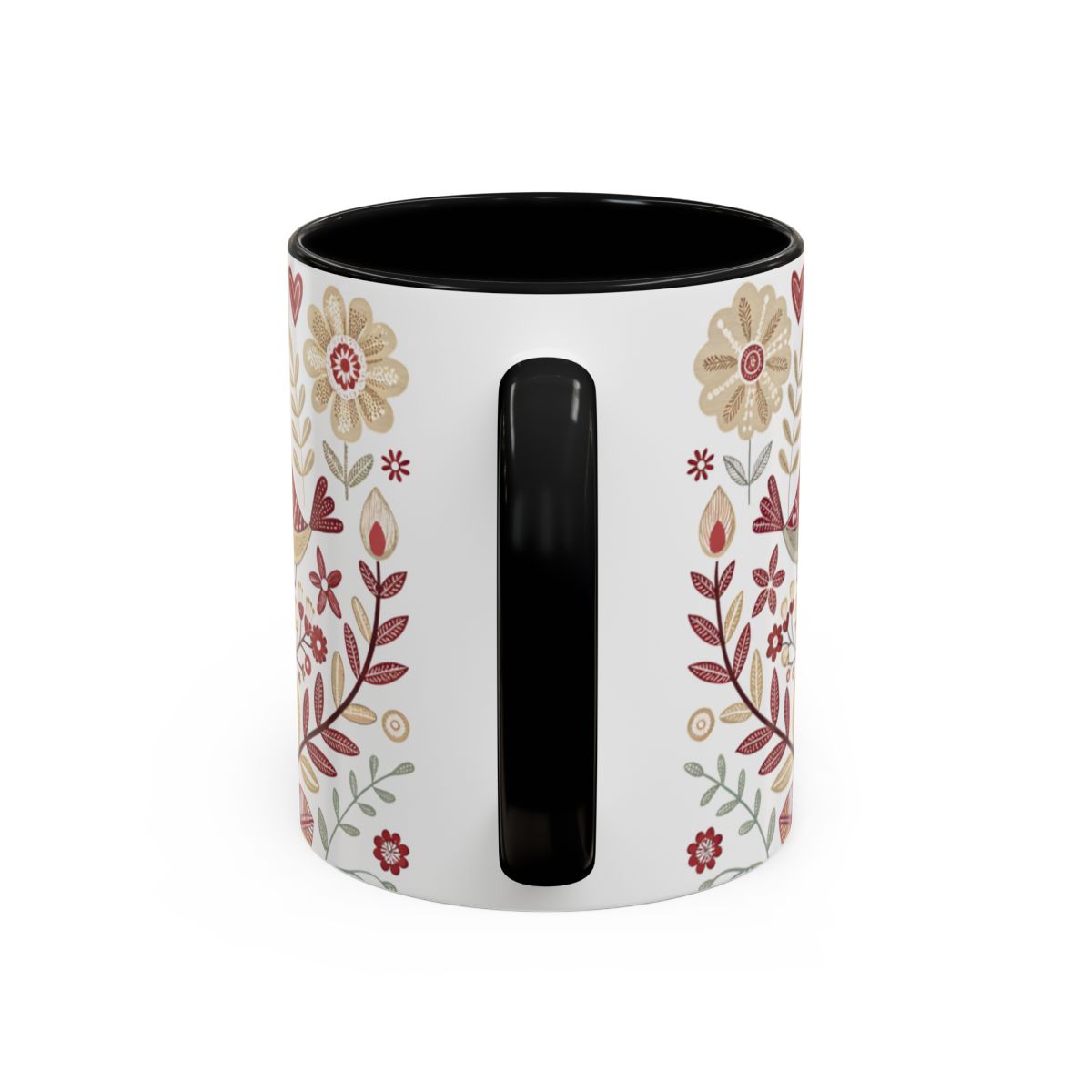 Colorful Floral Motif Mug with Black Handle