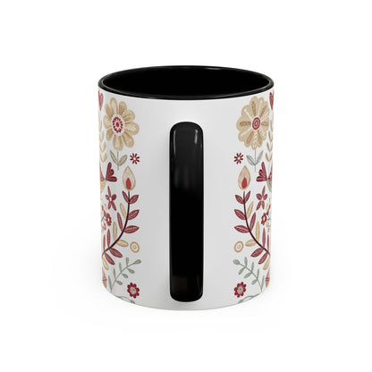 Colorful Floral Motif Mug with Black Handle