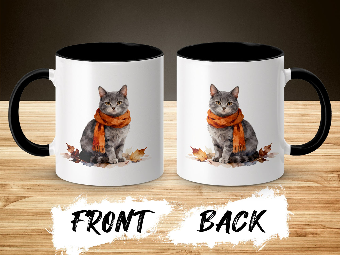 Adorable Cat Wearing Scarf Autumn Leaves Mug product