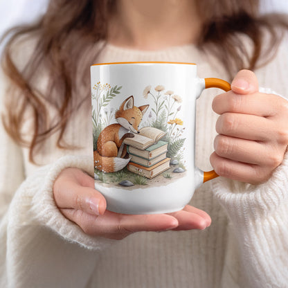 Adorable Fox and Books Nature Scene Illustrated Mug