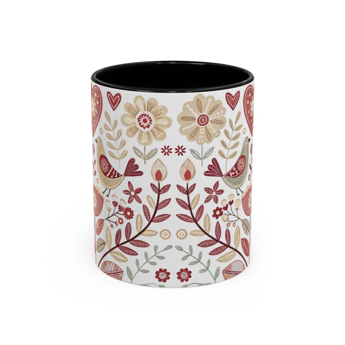 Floral and Bird Pattern Ceramic Coffee Mug