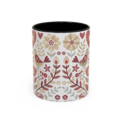 Floral and Bird Pattern Ceramic Coffee Mug