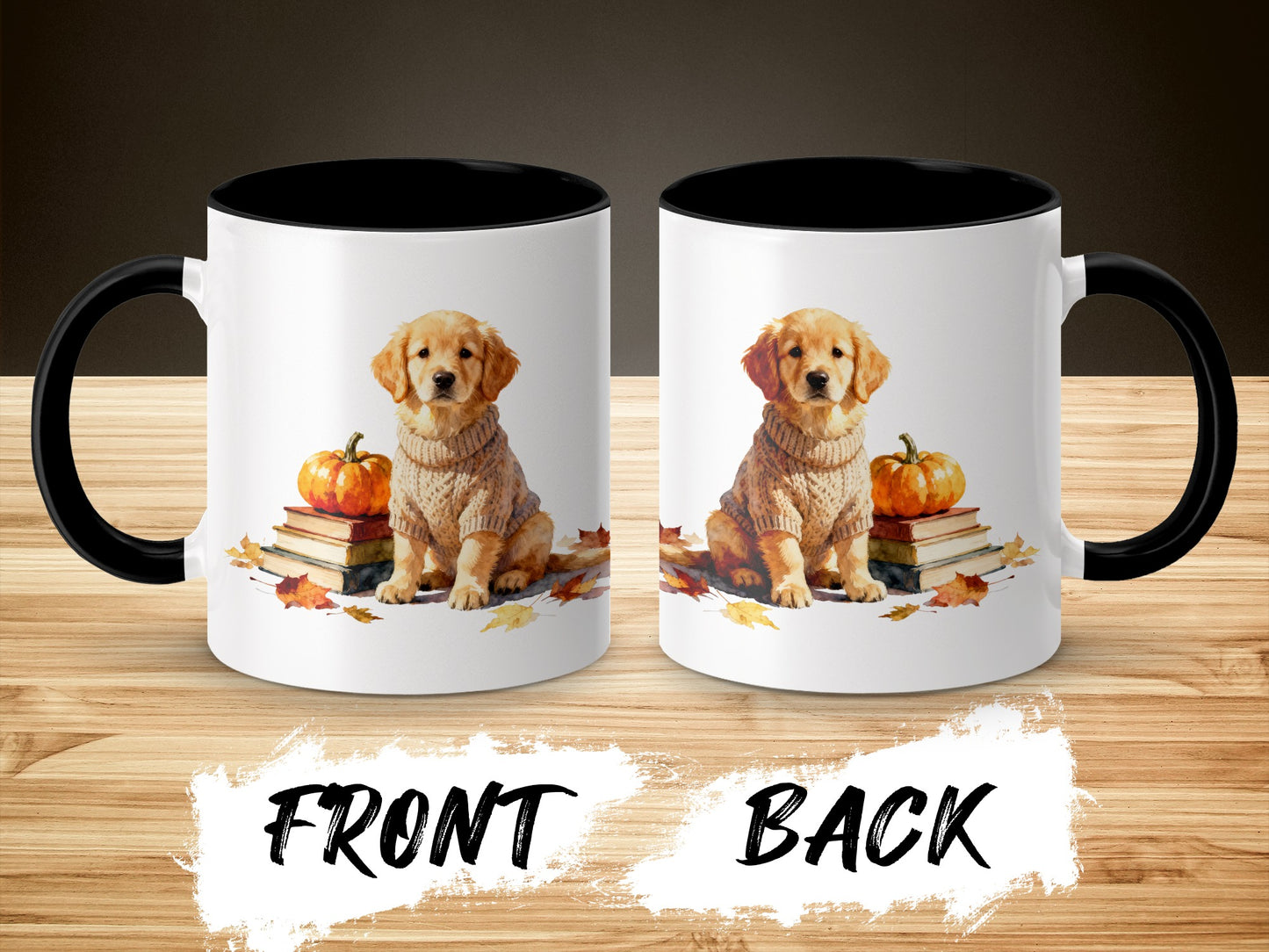 Autumn Puppy with Pumpkins and Books Mug product type