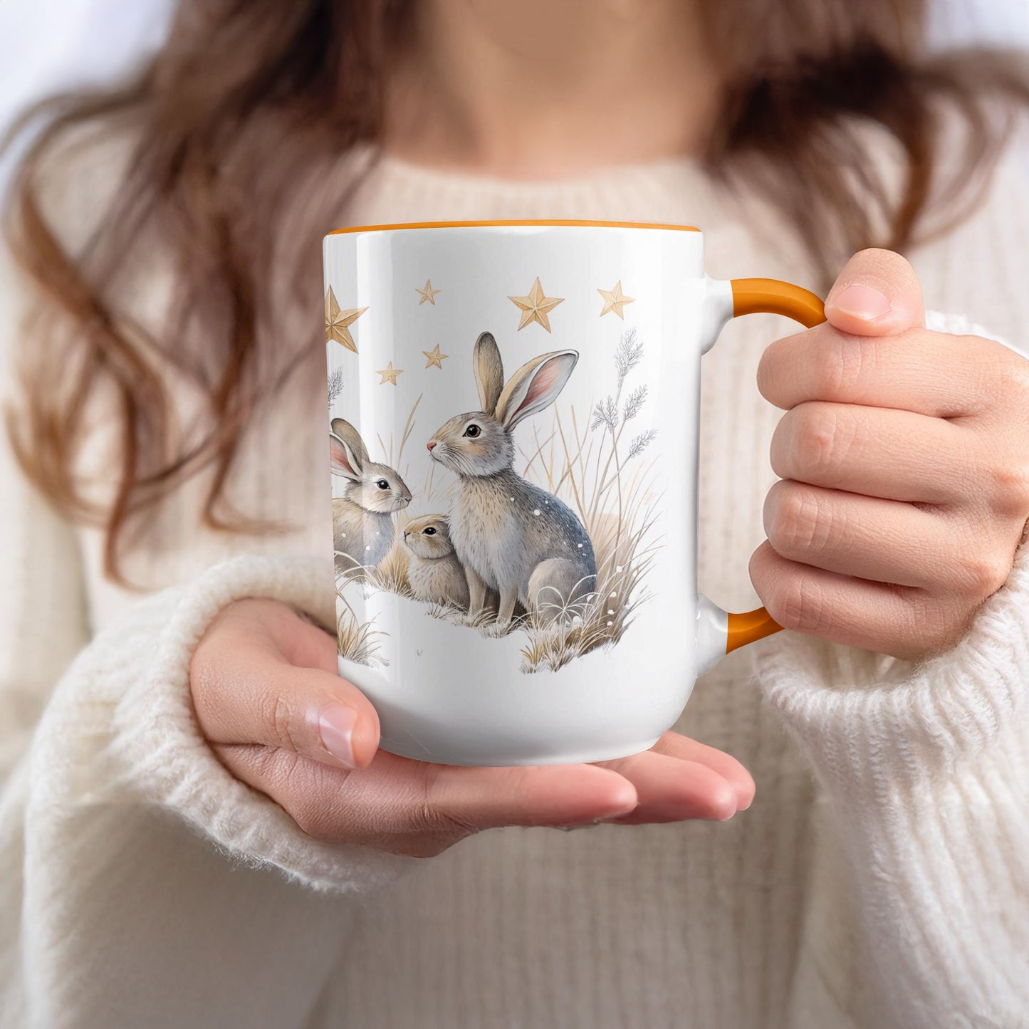 Adorable Rabbit Family Design Star Mug