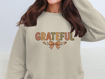 Grateful Printed Sweatshirt with Bow Design