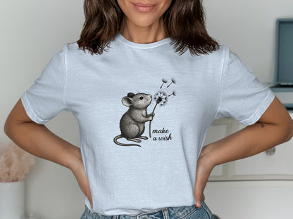 Cute Mouse With Dandelion Print T-Shirt Novelty product