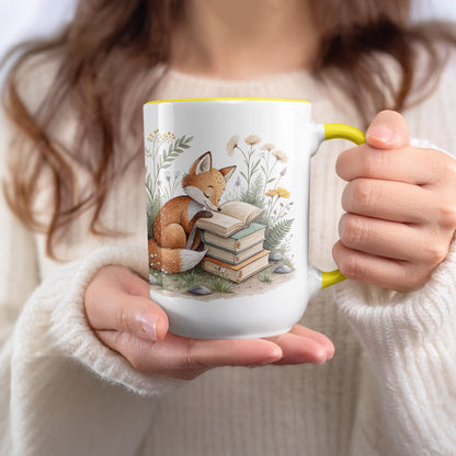 Cute Fox Reading Books Design Ceramic Coffee Mug